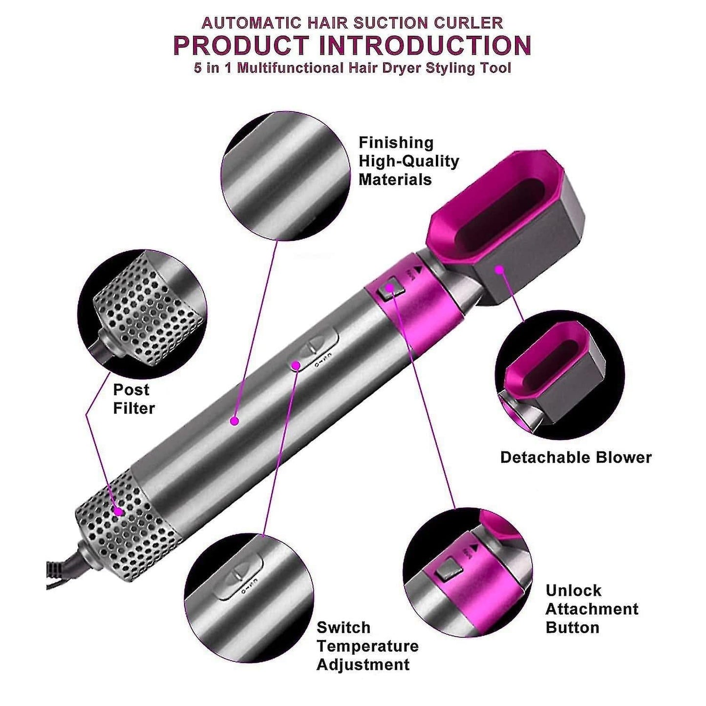 5 in 1 Multifunctional Hair Dryer Styling Tool, Detachable