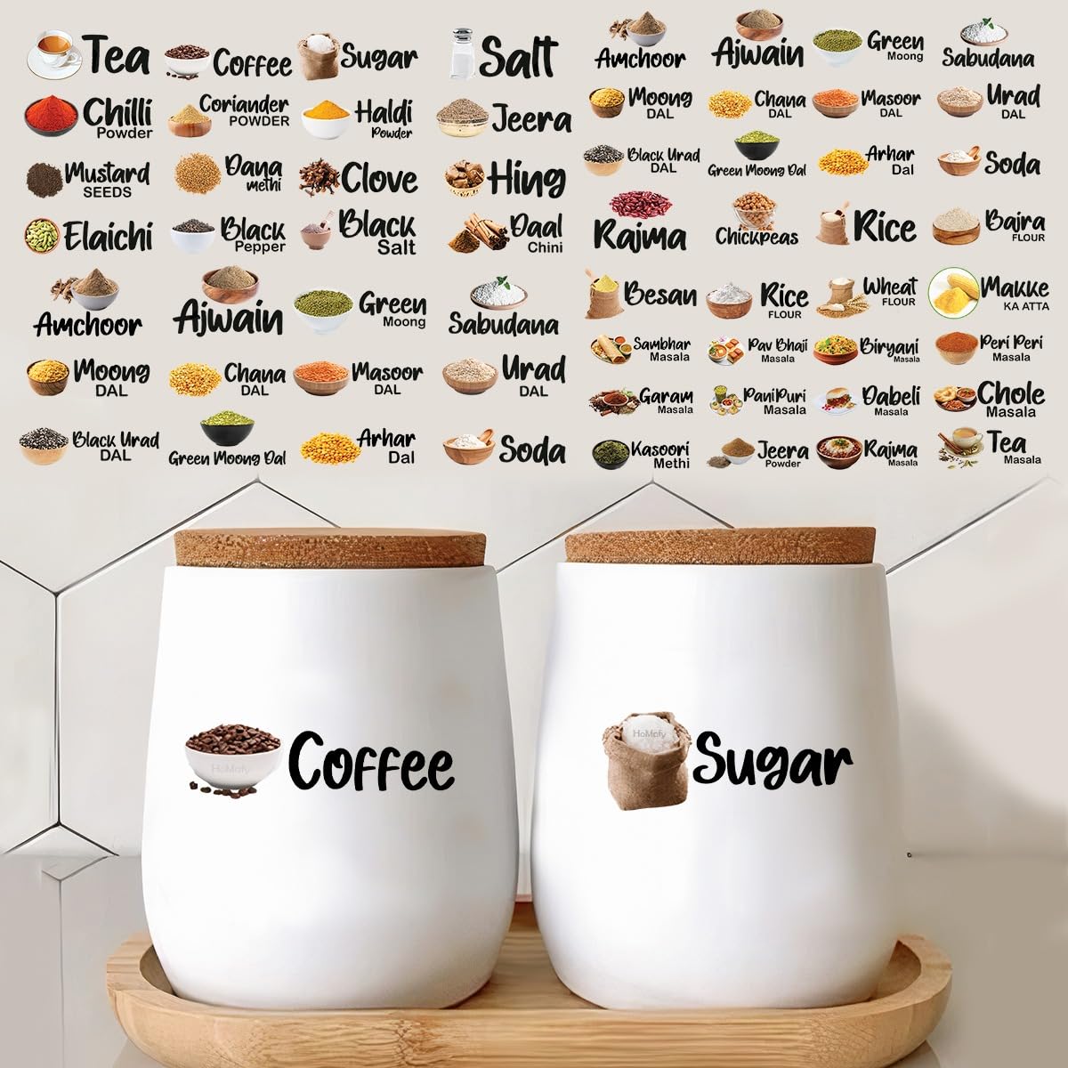 3D Waterproof Kitchen Spice Jar Label Stickers (Pack of 1 - 60 Stickers)