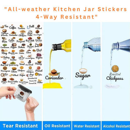 3D Waterproof Kitchen Spice Jar Label Stickers (Pack of 1 - 60 Stickers)