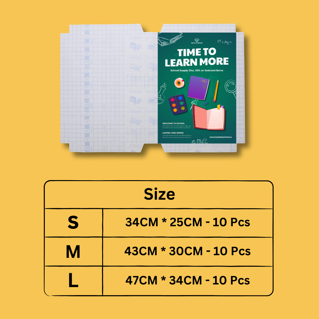 Self-adhesive transparent protective book cover (Pack of 50)