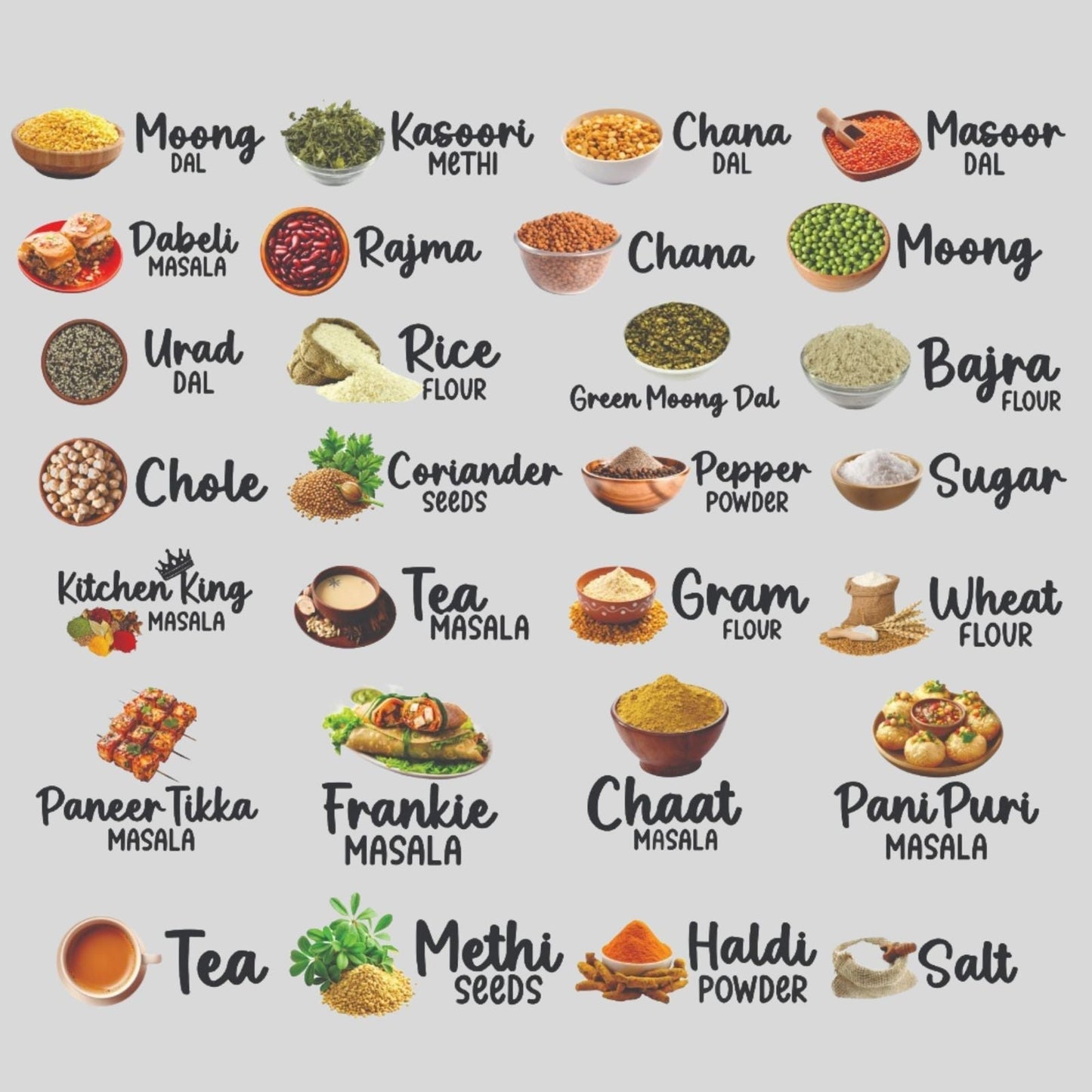 3D Waterproof Kitchen Spice Jar Label Stickers (Pack of 1 - 60 Stickers)
